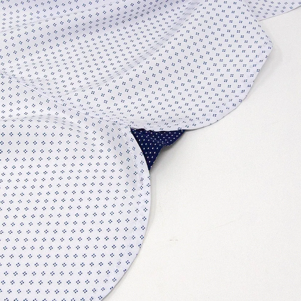 White Patterned Button Up Short Sleeve Shirt | The Jasmine